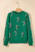 Festive Candy Cane Print Crew Neck Sweater