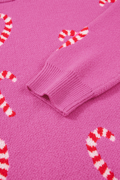 Festive Candy Cane Print Crew Neck Sweater