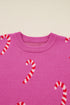 Festive Candy Cane Print Crew Neck Sweater