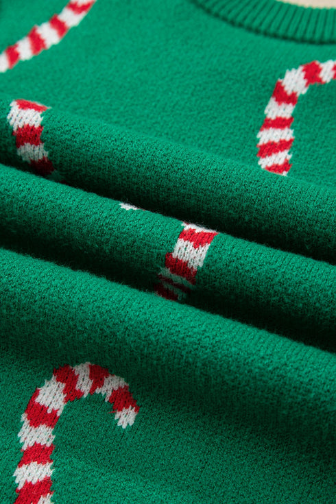 Festive Candy Cane Print Crew Neck Sweater