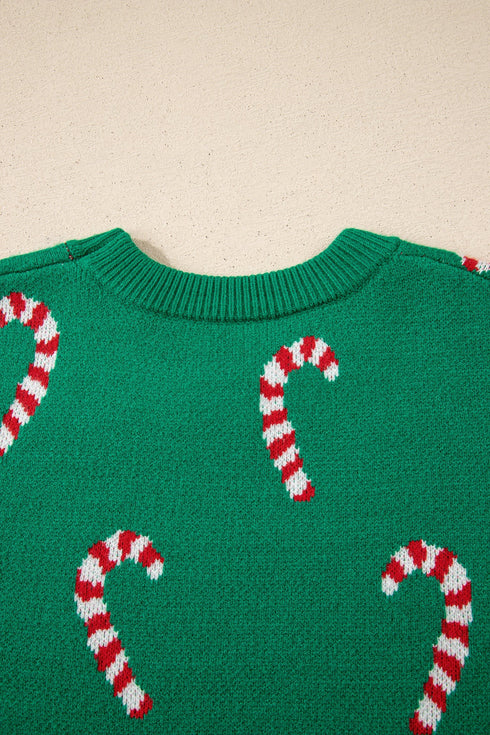 Festive Candy Cane Print Crew Neck Sweater