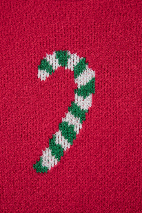 Festive Candy Cane Print Crew Neck Sweater