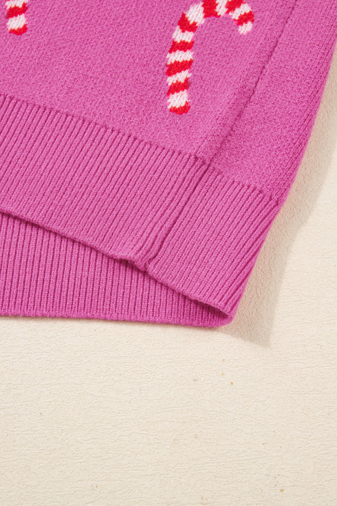 Festive Candy Cane Print Crew Neck Sweater