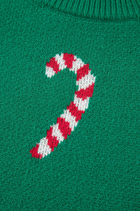Festive Candy Cane Print Crew Neck Sweater