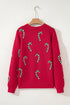 Festive Candy Cane Print Crew Neck Sweater