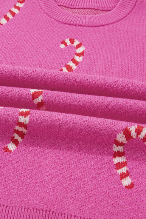 Festive Candy Cane Print Crew Neck Sweater