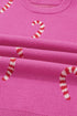 Festive Candy Cane Print Crew Neck Sweater