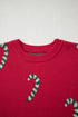 Festive Candy Cane Print Crew Neck Sweater