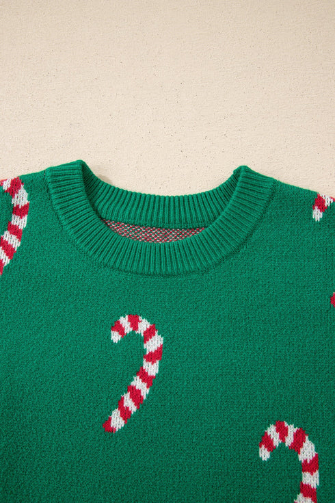 Festive Candy Cane Print Crew Neck Sweater