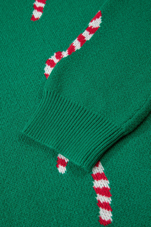 Festive Candy Cane Print Crew Neck Sweater
