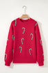 Festive Candy Cane Print Crew Neck Sweater