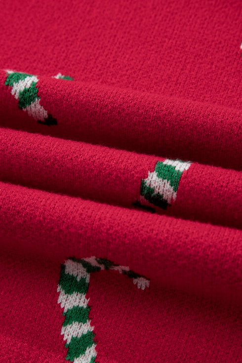 Festive Candy Cane Print Crew Neck Sweater