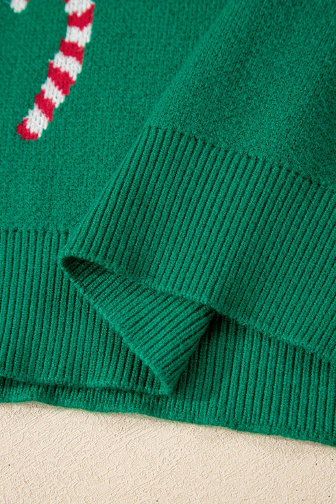Festive Candy Cane Print Crew Neck Sweater