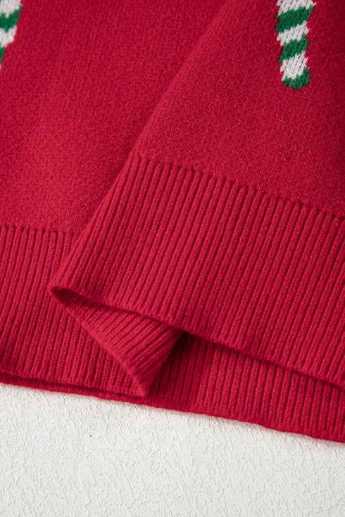 Festive Candy Cane Print Crew Neck Sweater
