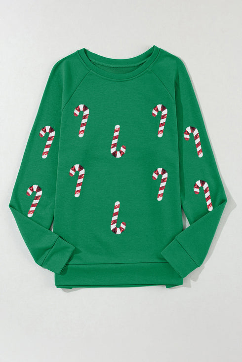Festive Candy Cane Print Crew Neck Sweatshirt