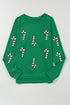 Festive Candy Cane Print Crew Neck Sweatshirt
