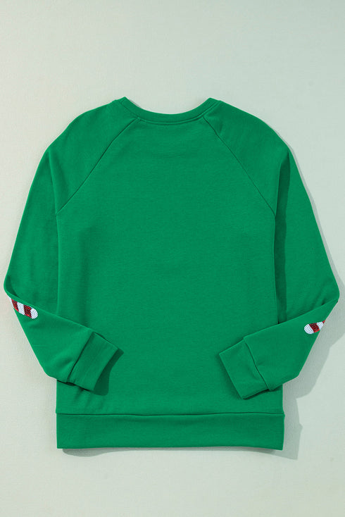 Festive Candy Cane Print Crew Neck Sweatshirt
