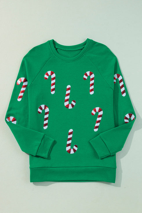 Festive Candy Cane Print Crew Neck Sweatshirt