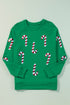 Festive Candy Cane Print Crew Neck Sweatshirt