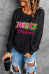 Festive Candy Stripe Graphic Holiday Crew Neck Sweatshirt