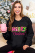 Festive Candy Stripe Graphic Holiday Crew Neck Sweatshirt