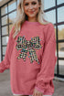 Festive Checkered Bow Graphic Corded Knit Pullover