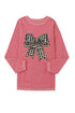 Festive Checkered Bow Graphic Corded Knit Pullover