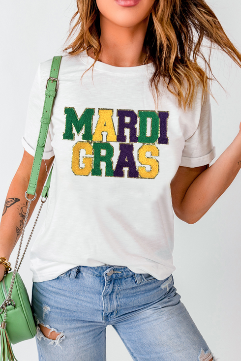 Festive Chenille Letter Graphic Short Sleeve Tee