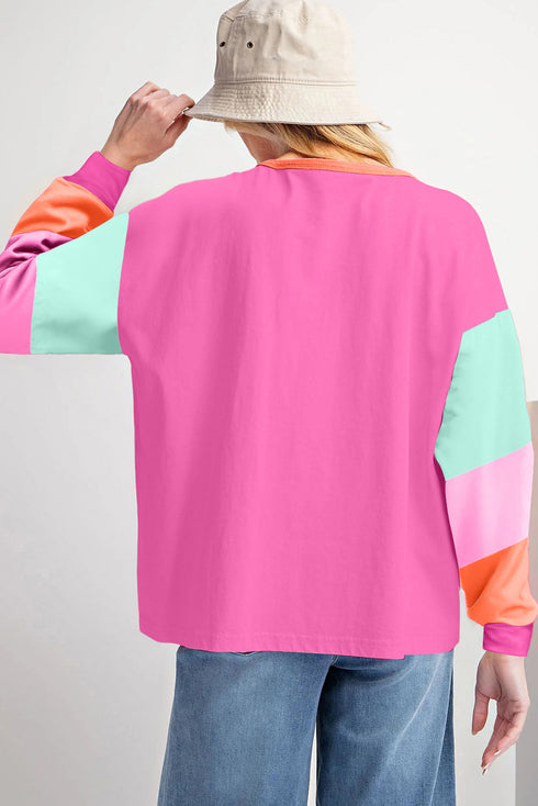 Festive Chenille Letter Patch Long Sleeve Cotton Tee