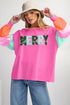 Festive Chenille Letter Patch Long Sleeve Cotton Tee