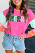 Festive Chenille Letter Patch Long Sleeve Cotton Tee