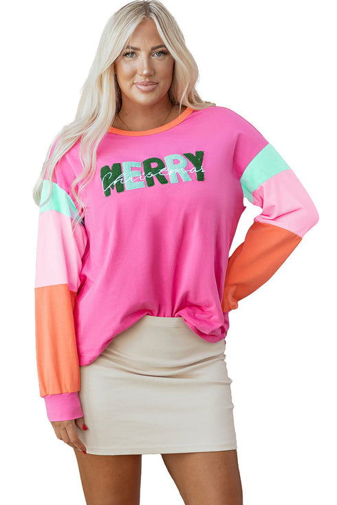 Festive Chenille Letter Patch Long Sleeve Cotton Tee