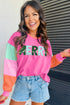 Festive Chenille Letter Patch Long Sleeve Cotton Tee