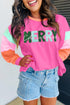 Festive Chenille Letter Patch Long Sleeve Cotton Tee