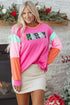Festive Chenille Letter Patch Long Sleeve Cotton Tee