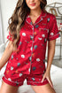 Festive Dog Print Satin Short Sleeve Two Piece Loungewear