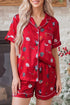 Festive Dog Print Satin Short Sleeve Two Piece Loungewear