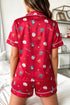 Festive Dog Print Satin Short Sleeve Two Piece Loungewear