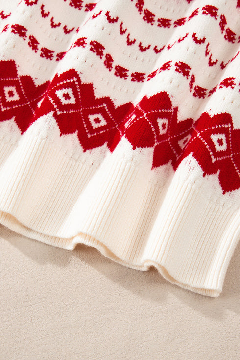 Festive Fair Isle Geometric Knit Pullover Sweater