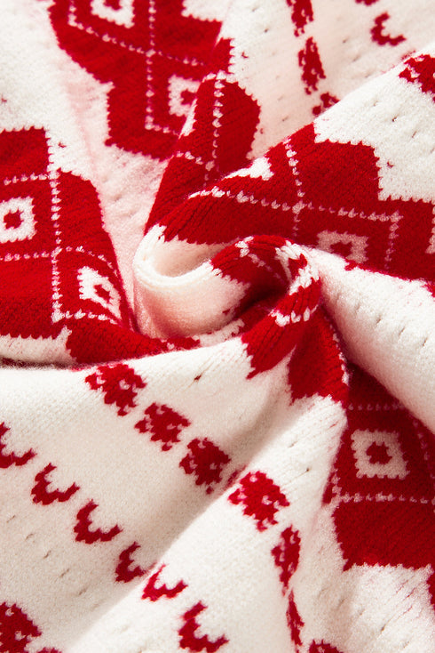 Festive Fair Isle Geometric Knit Pullover Sweater
