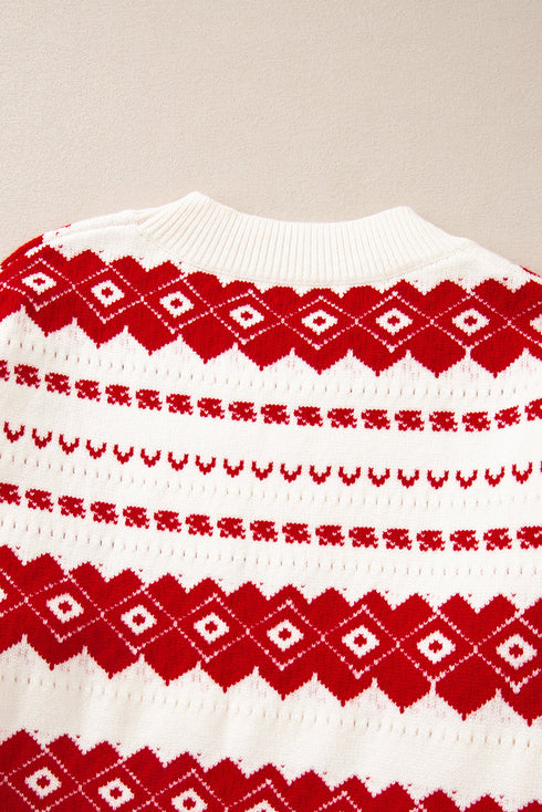 Festive Fair Isle Geometric Knit Pullover Sweater