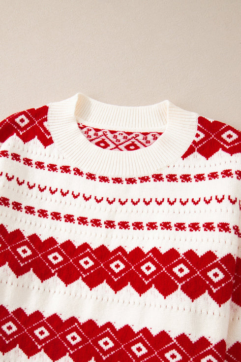 Festive Fair Isle Geometric Knit Pullover Sweater