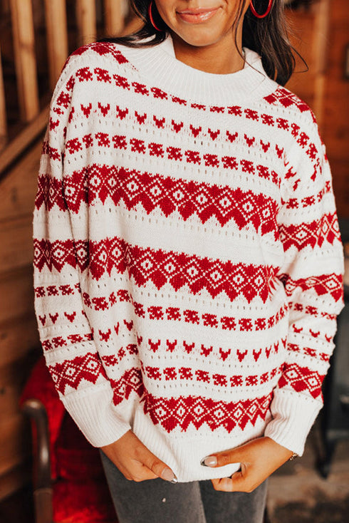Festive Fair Isle Geometric Knit Pullover Sweater
