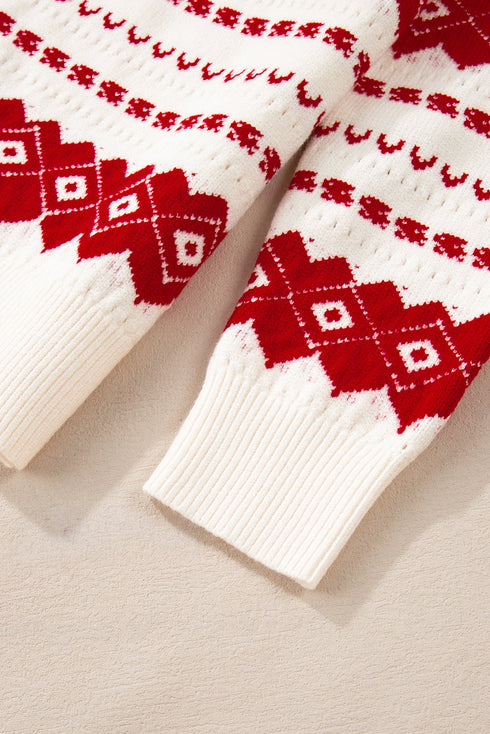Festive Fair Isle Geometric Knit Pullover Sweater