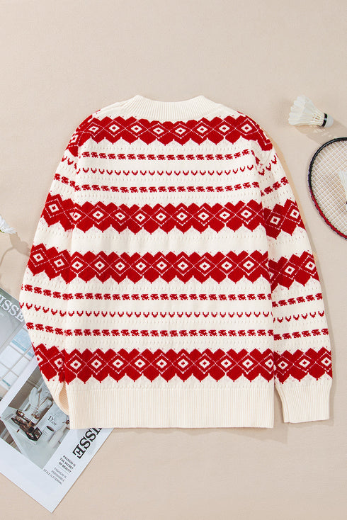 Festive Fair Isle Geometric Knit Pullover Sweater