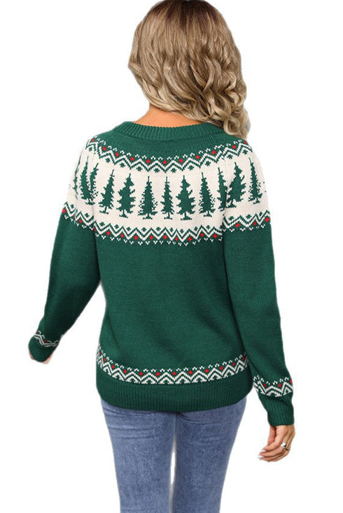 Festive Fair Isle Pine Tree Crew Neck Sweater