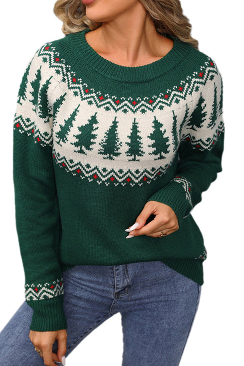Festive Fair Isle Pine Tree Crew Neck Sweater