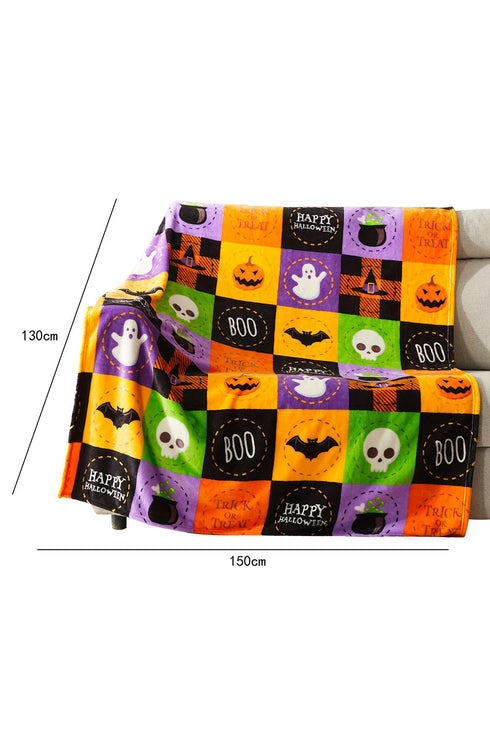 Festive Ghost And Pumpkin Checkered Flannel Fleece Blanket