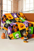 Festive Ghost And Pumpkin Checkered Flannel Fleece Blanket