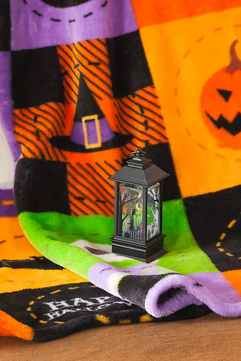 Festive Ghost And Pumpkin Checkered Flannel Fleece Blanket